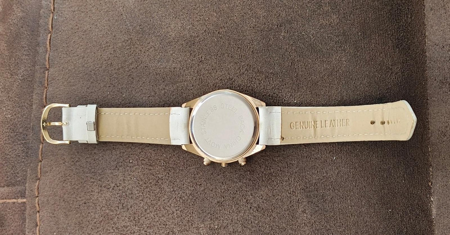 Verona Quartz With White Band Gold Tone White Dial Ladies Watch