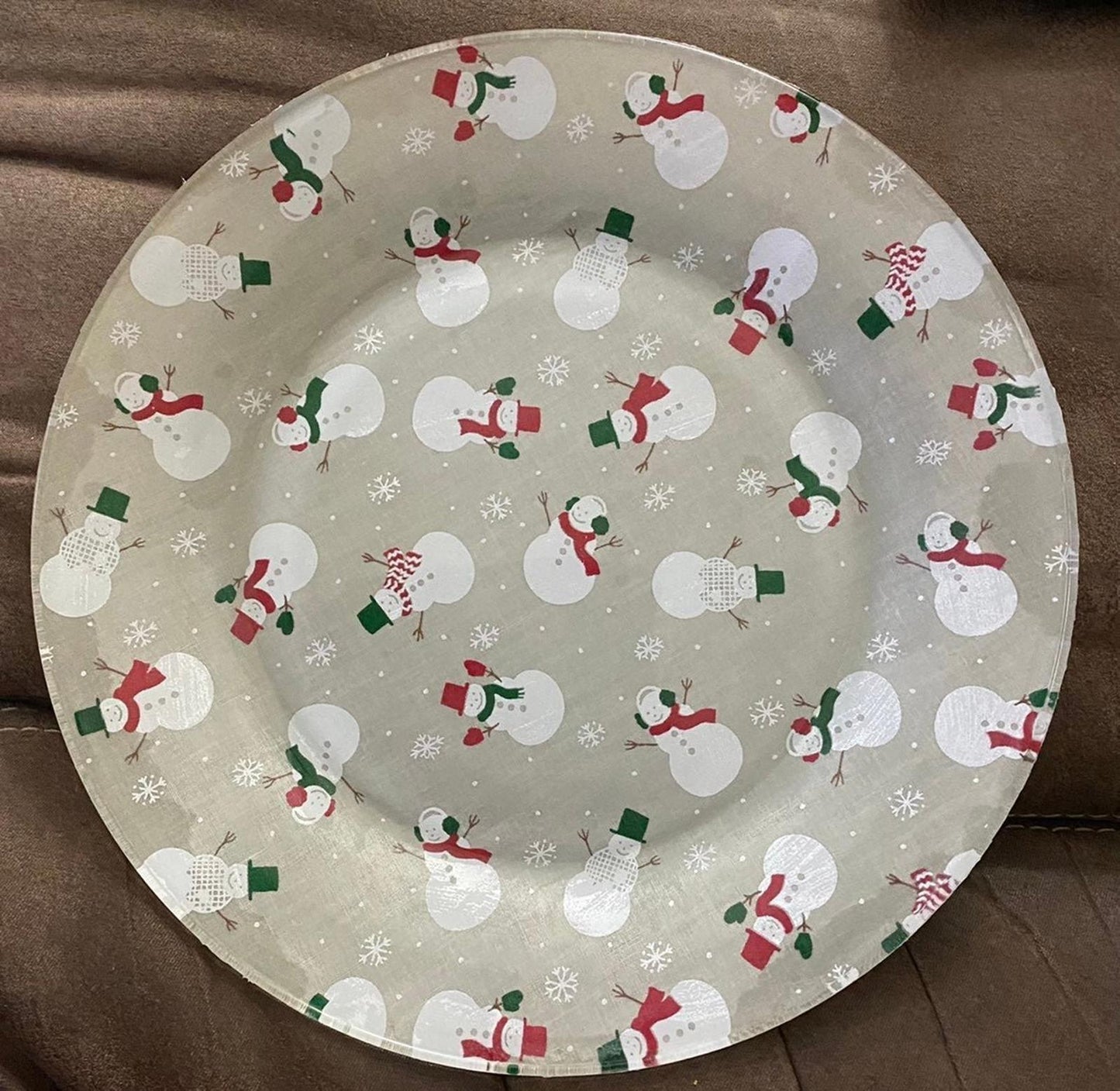 Christmas Snowman Decoupage Glass Plate