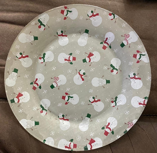 Christmas Snowman Decoupage Glass Plate