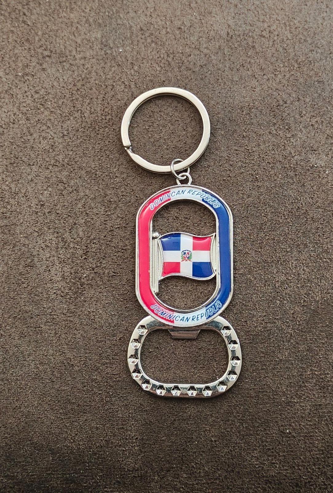 Sturdy Dominican Republic Flag Silver Tone Beer Bottle Opener Keychain