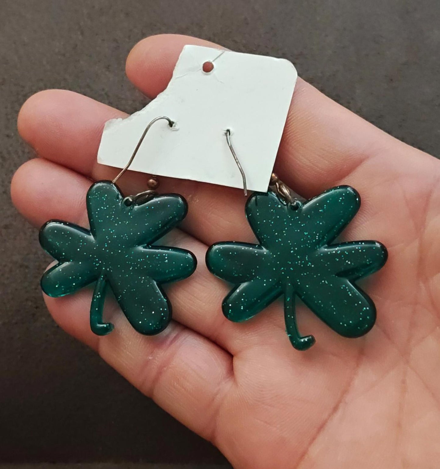 1980s Glittery Green Shamrock Pierced Earrings