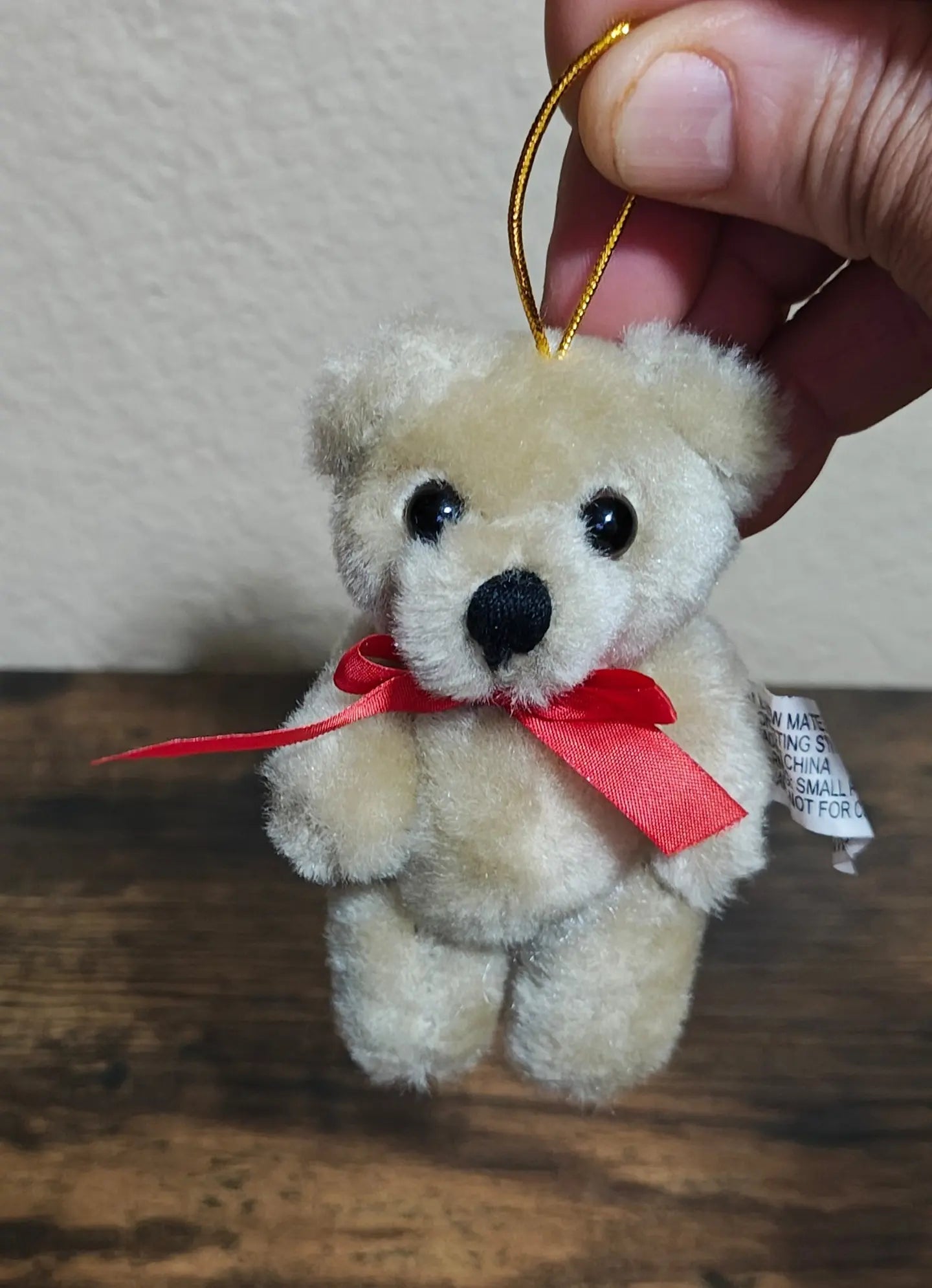 1980s Rare Vintage Mary Meyer Mini Plush Mohair Beige Teddy Bear Ornament
