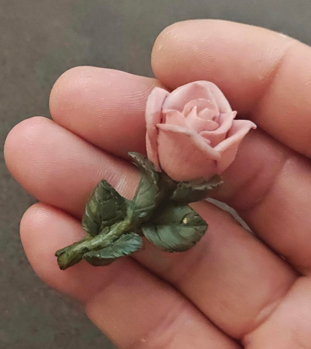 1980s Capodimonte Porcelain Pink Rose Brooch