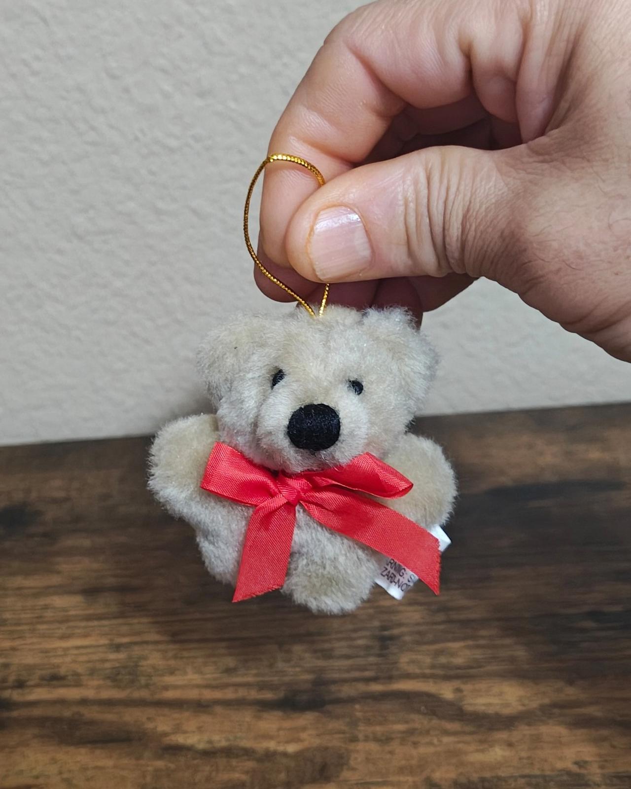 1980s Vintage Set Of Two Mini Plush Teddy Bear Ornaments