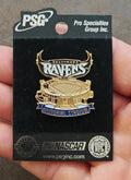 Gold-tone enamel Baltimore Ravens Memorial Stadium pin on PSG display card