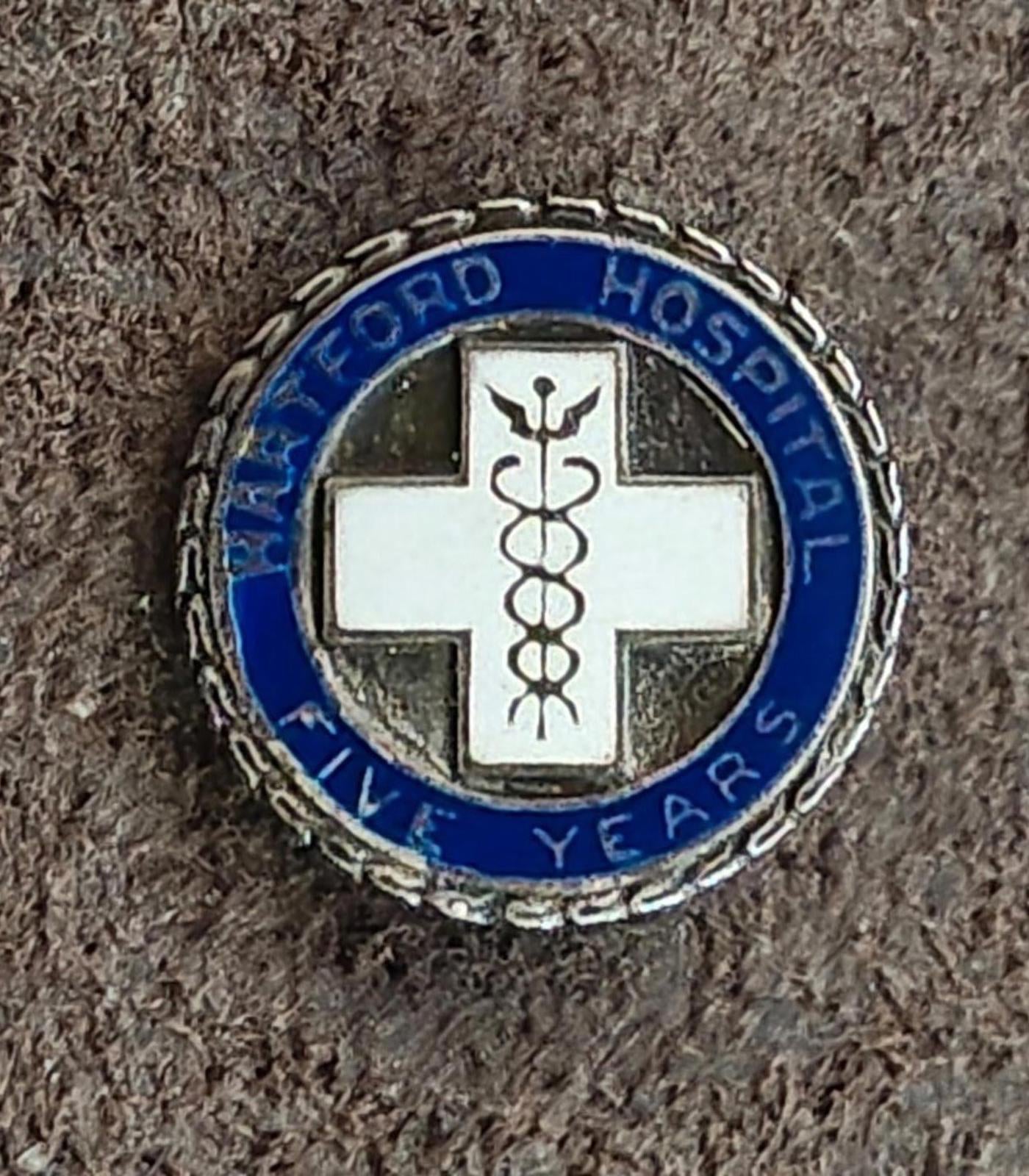 1960s/70s Sterling Silver Hartford Hospital Five Year Service Enamel Pin