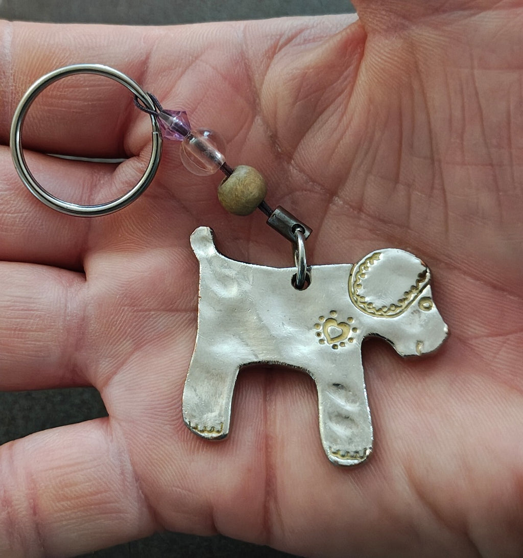 Silver Tone Handmade "I Love My Dog"  Dog Keychain With Bead Accents