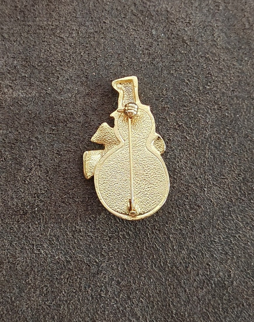 1980s Gold Tone Faux Pearl Snowman Brooch