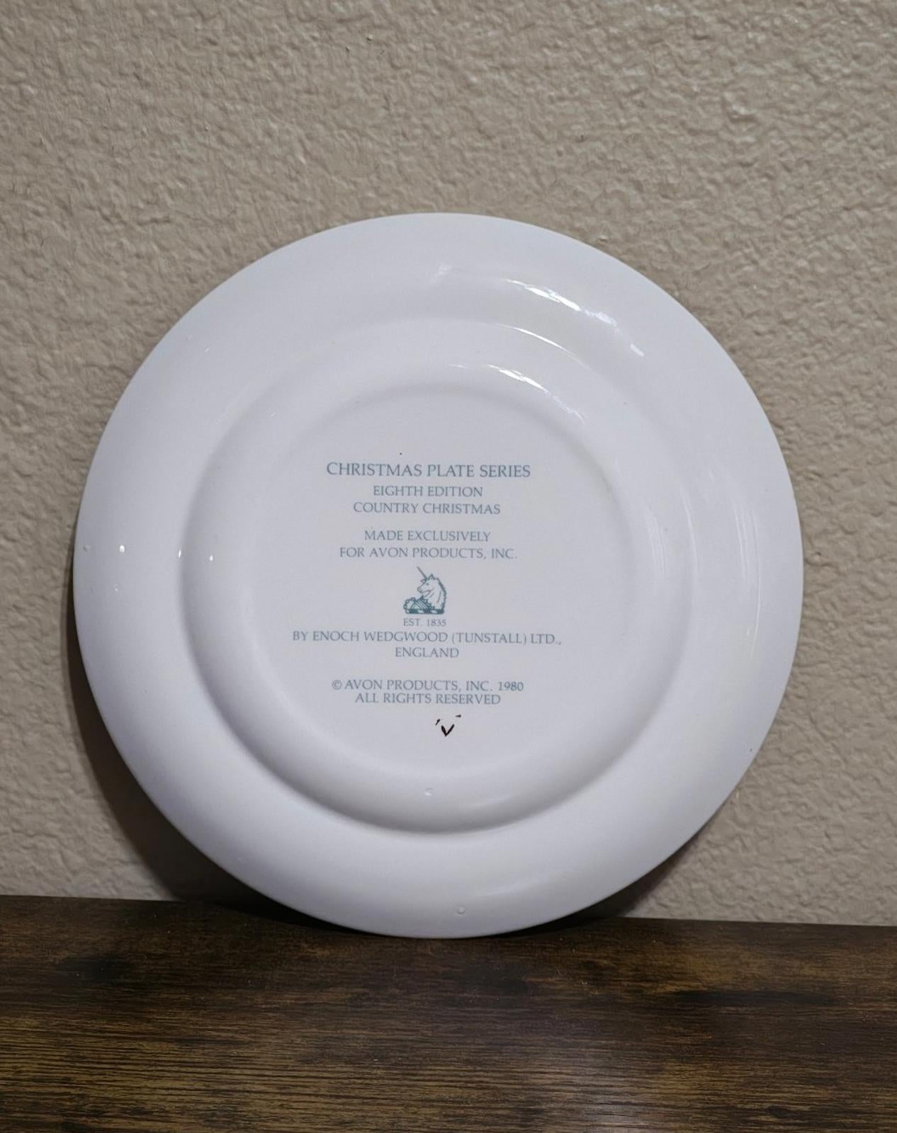 White porcelain plate back with printed Christmas Plate Series and country Christmas 1980 text