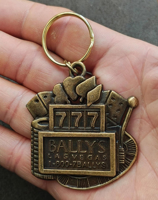 1990s Vintage Bally's Las Vegas Hotel and Casino Brass Slot Machine Keychain