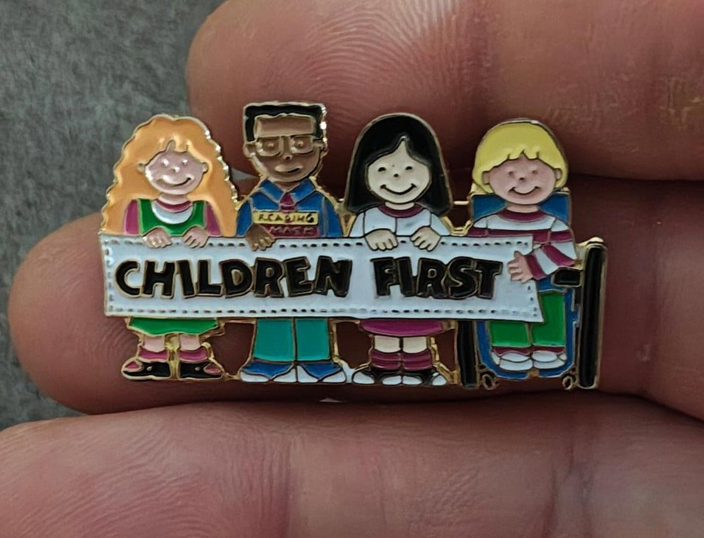 1990's Children First Gold Tone Enamel Pin