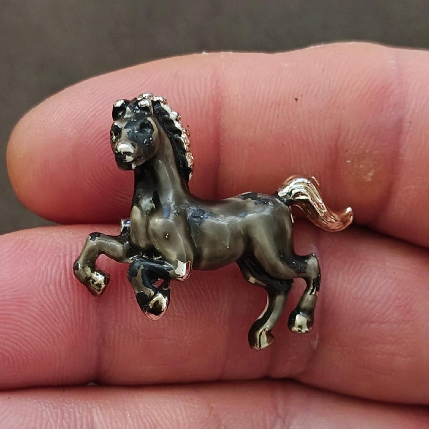 1970s/80s Silver With Grey & Black Enamel Prancing Horse/Stallion Brooch