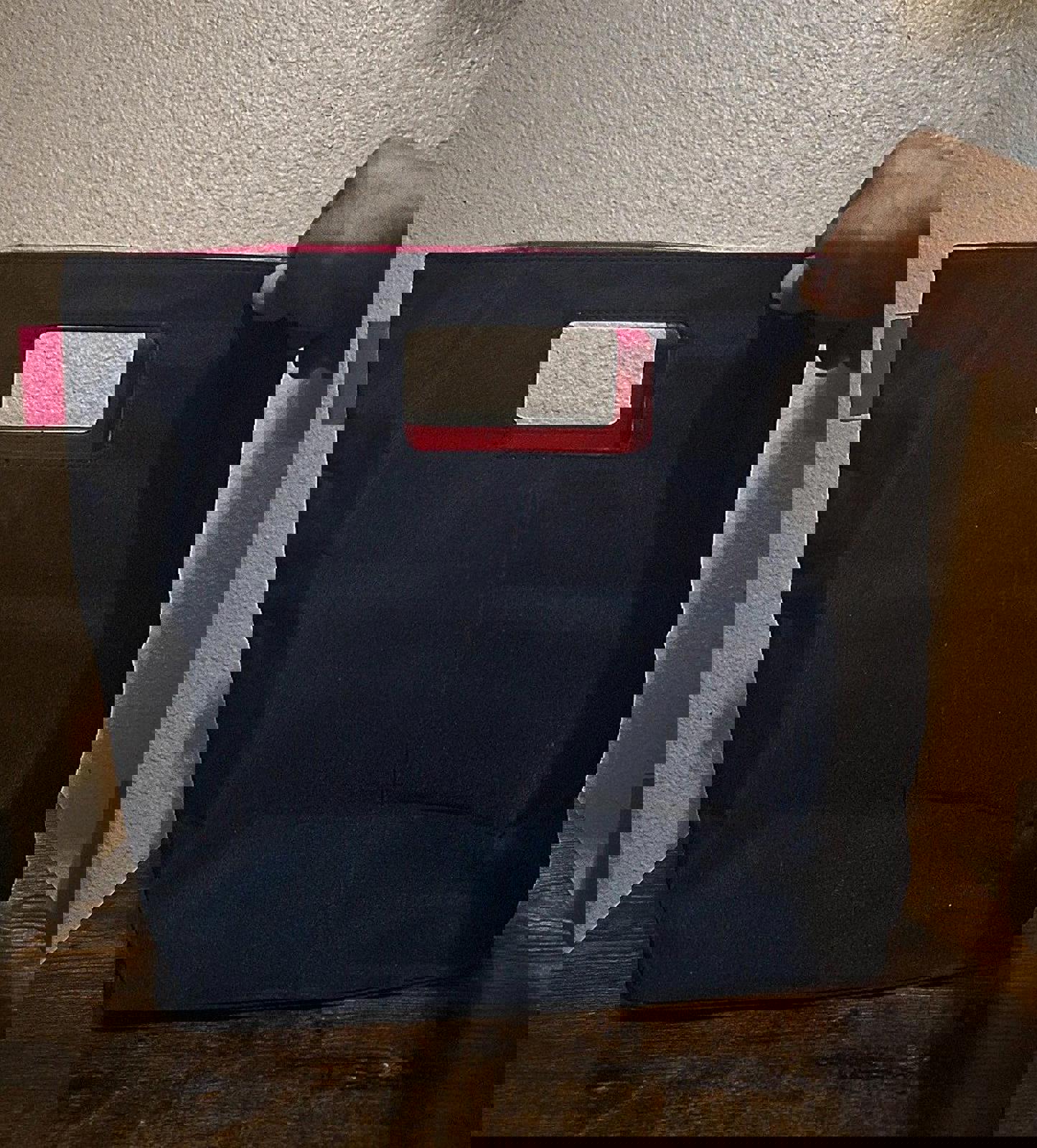 Pretty Stylish Escada  Nylon Tote Purse Bag in Black With Hot Pink Lining