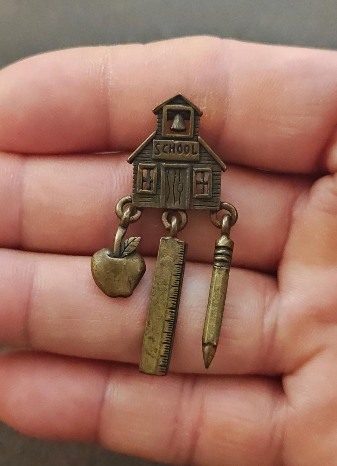 1980s JJ Jonette Teacher Theme Brass Dangle pin