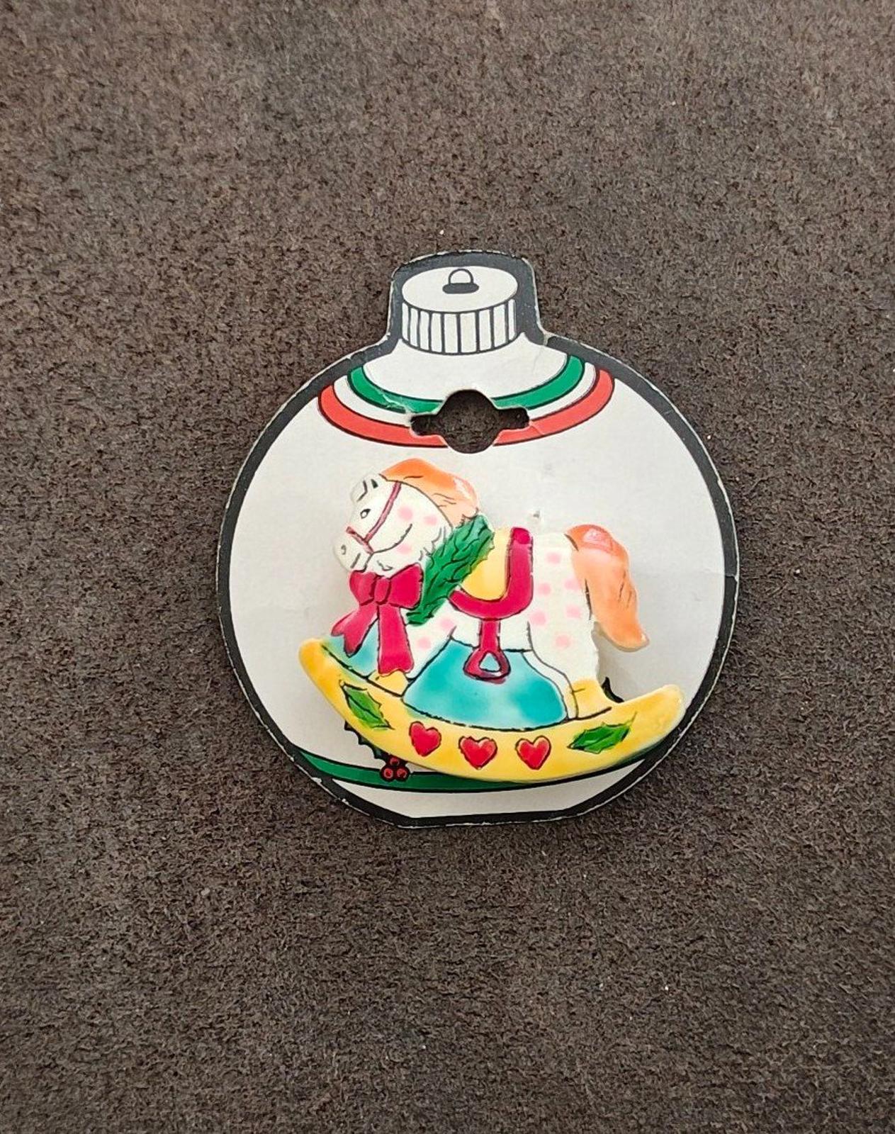 1980s Vintage Rocking Horse Holiday Plastic Pin Brooch New