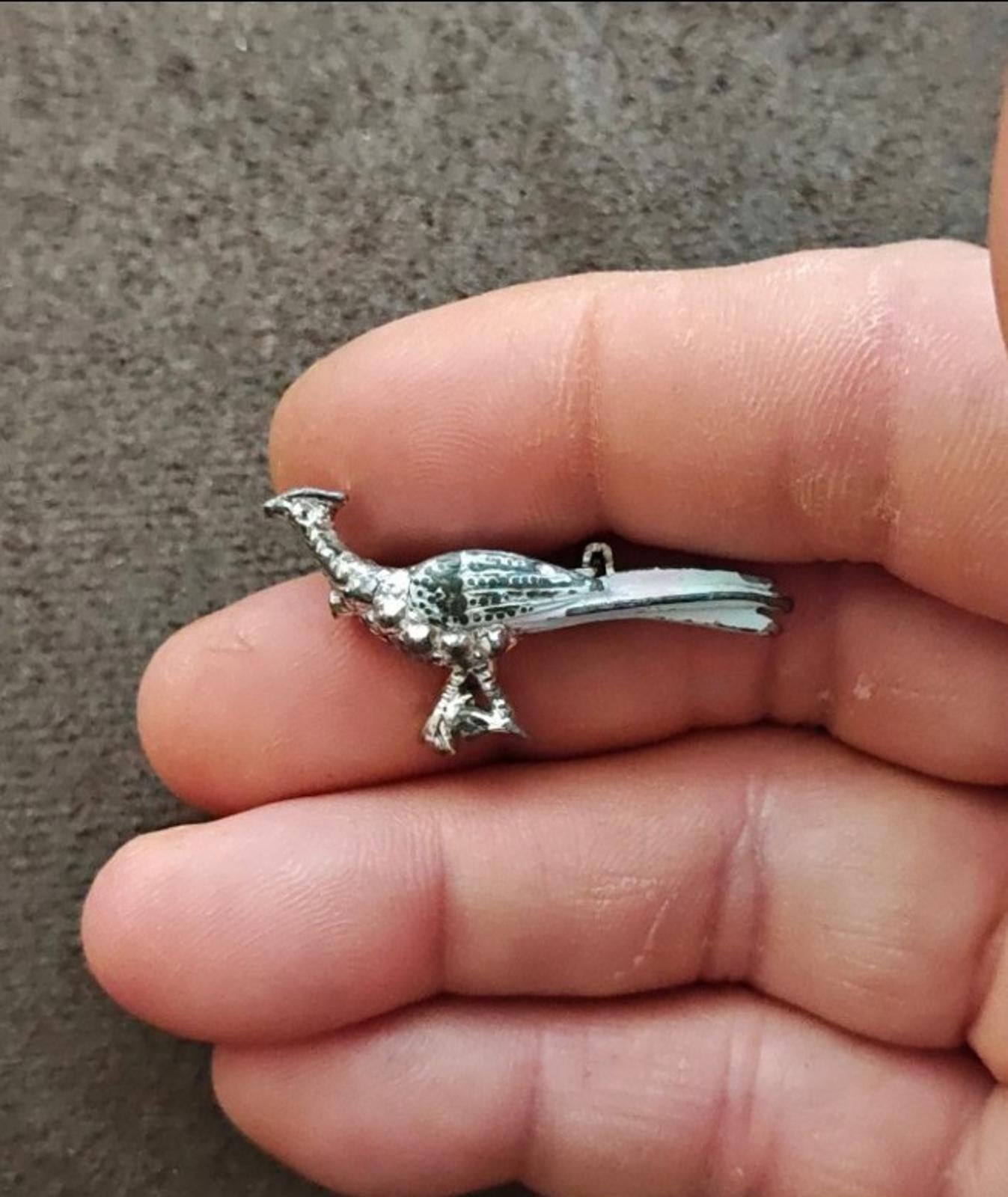 1960s Silver Tone Road Runner Enamel Brooch