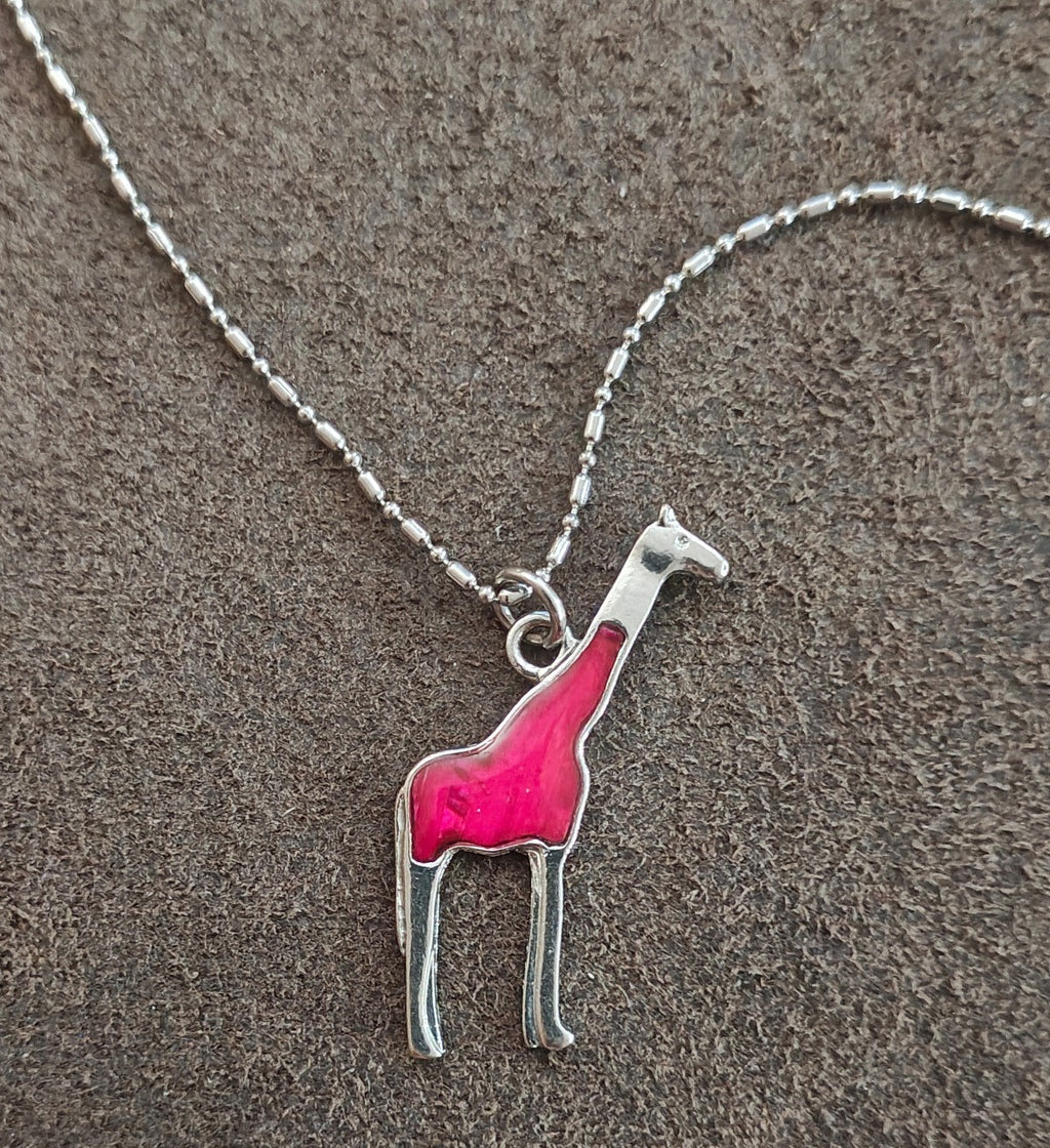 1970s Adult Jewels Brand Red Enamel Giraffe Pendant Necklace