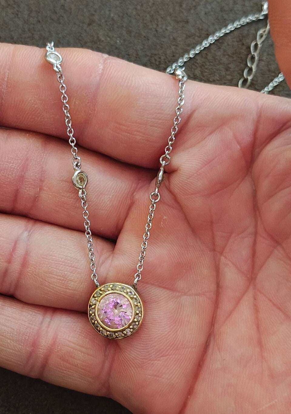 Exquisite Vintage Inspired Two-Tone Pink Halo Station Necklace