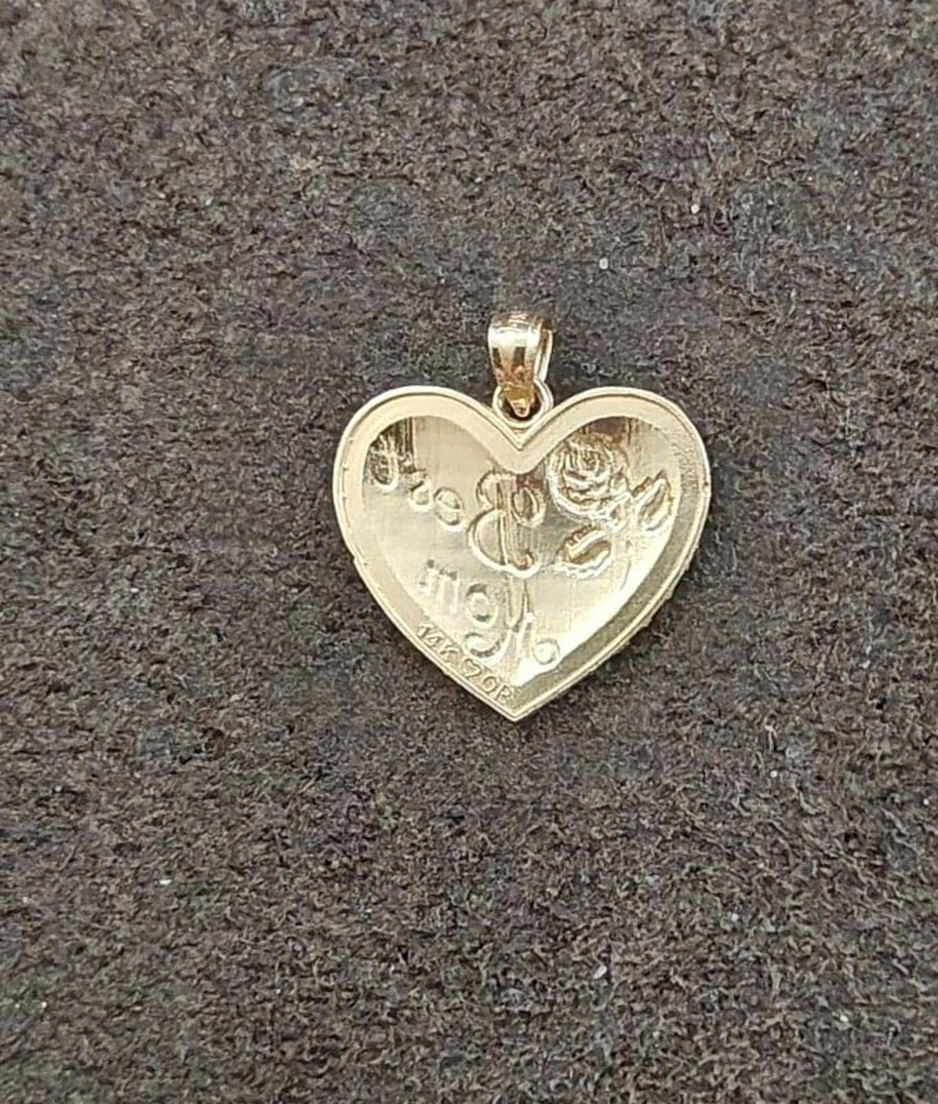 1990s 14k Solid Yellow Gold Best Mom Heart Pendant Charm