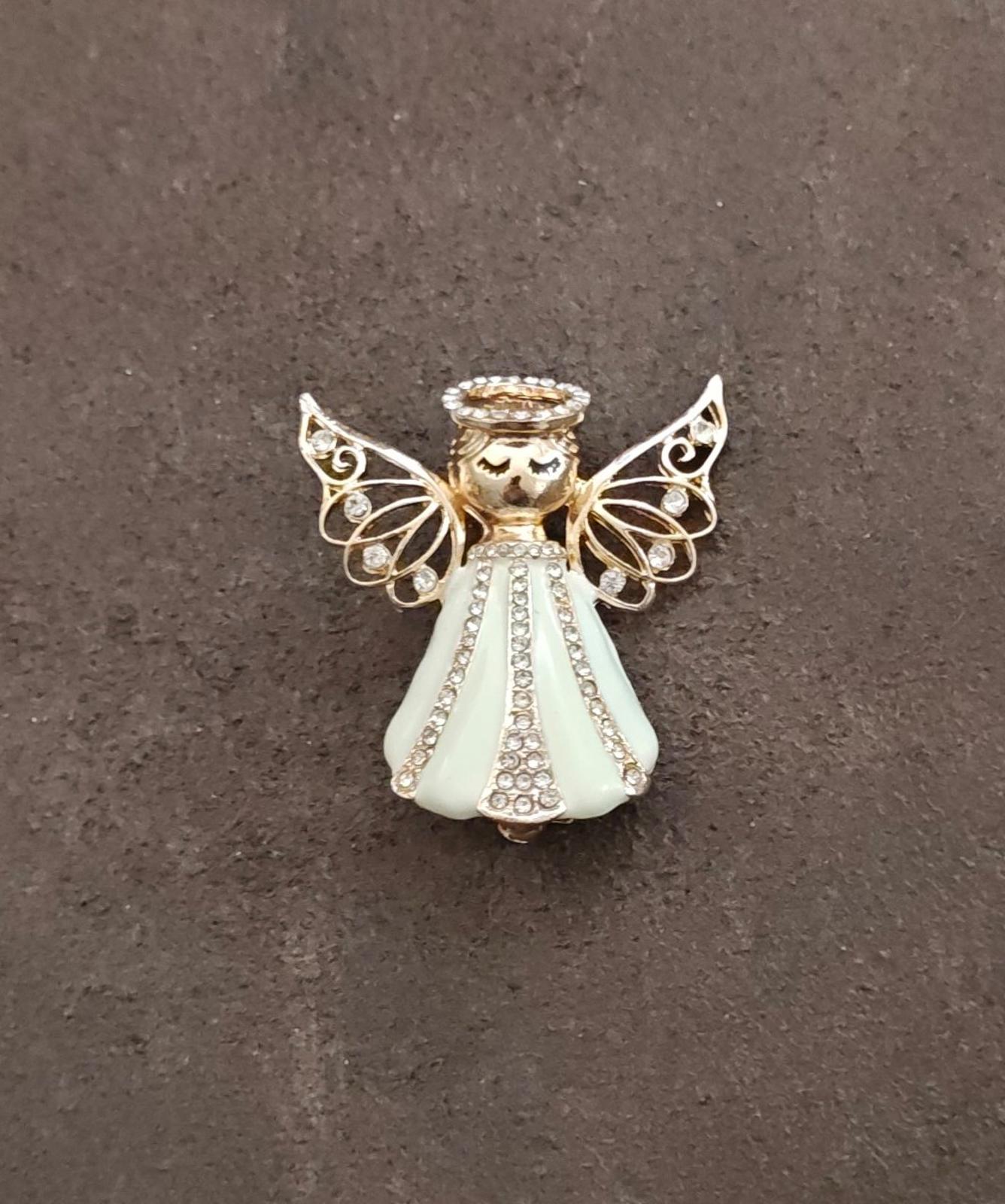 Holiday Lane Gold Tone Crystal Angel Brooch