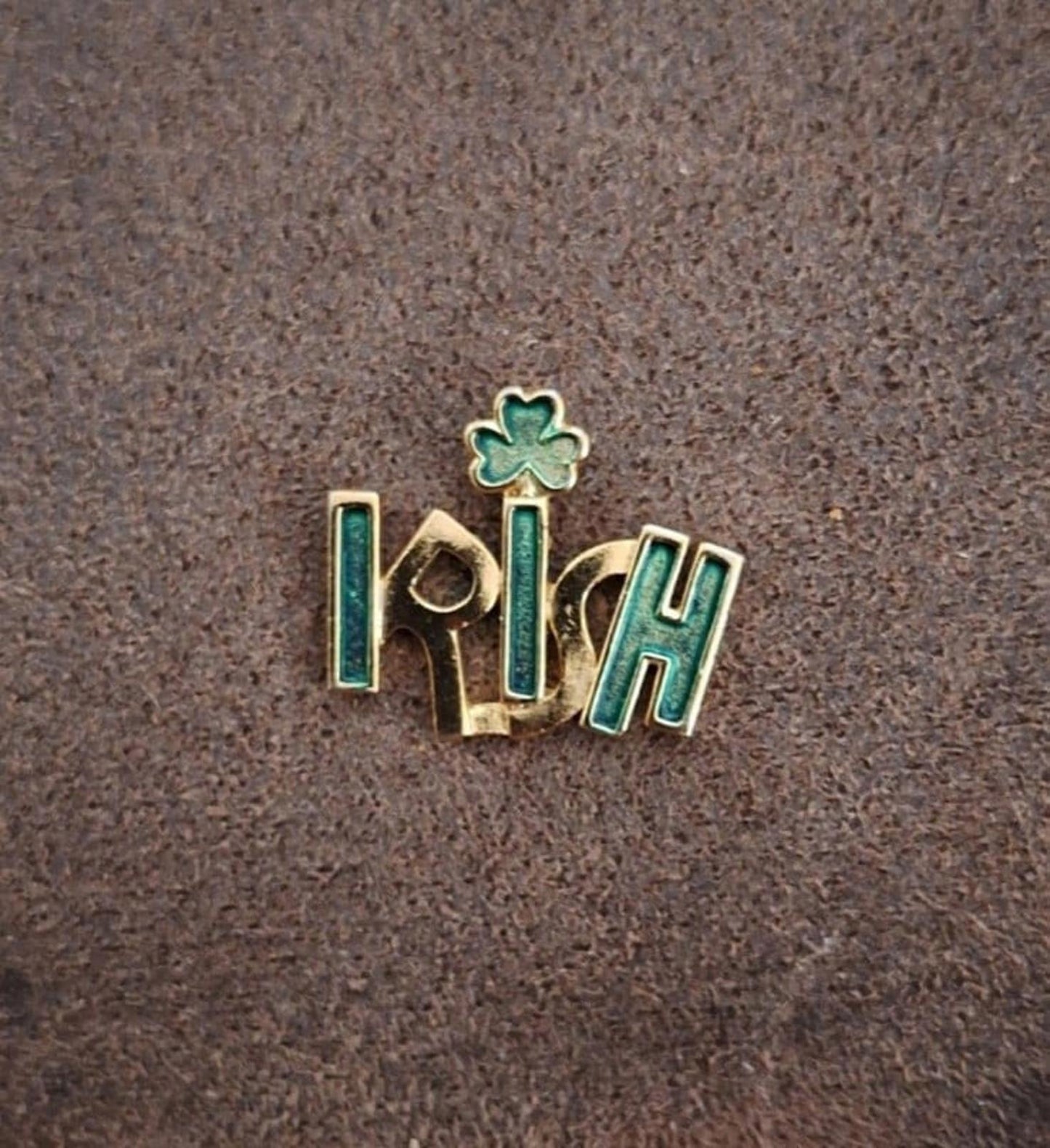 Cool Vintage Gold Tone "Irish" Shamrock/Clover Enamel Pin.