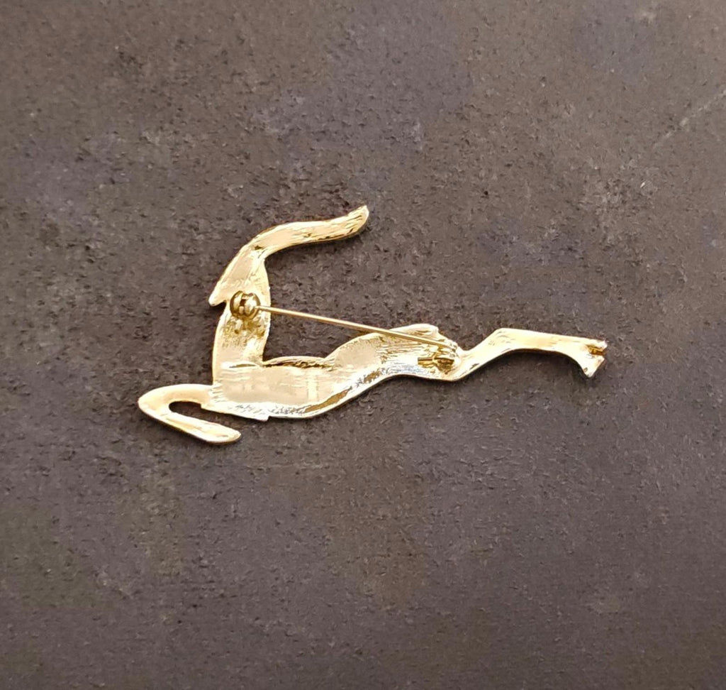 Gold-tone brooch back with pin and clasp for leaping gazelle/impala design
