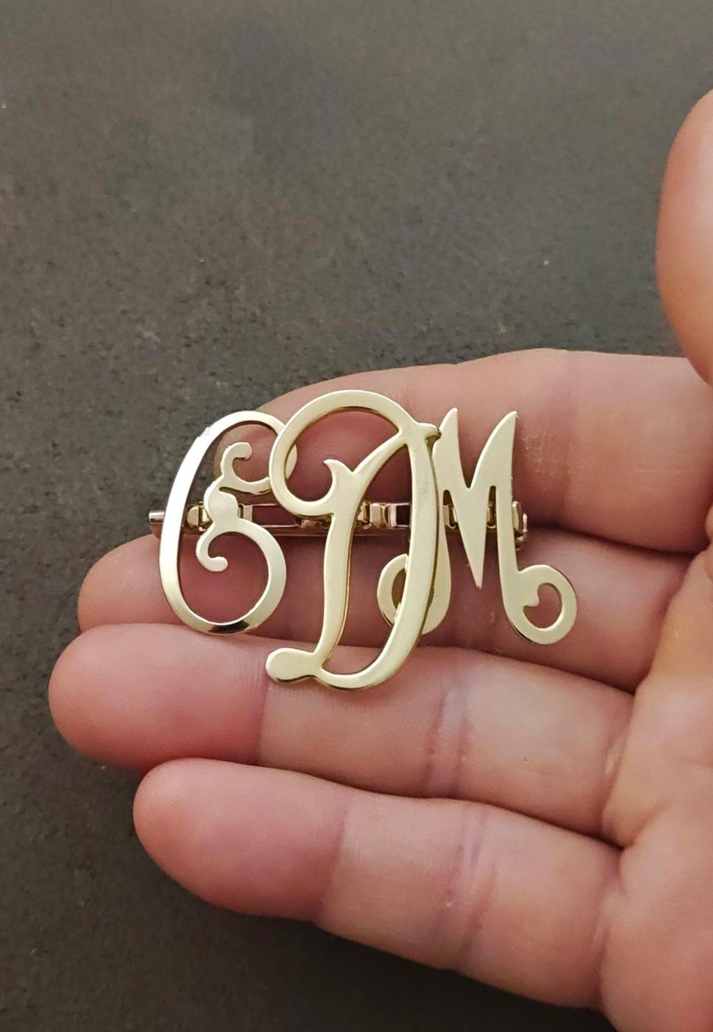 1950s Monogram Initial EDM Gold Tone Brooch Pin.