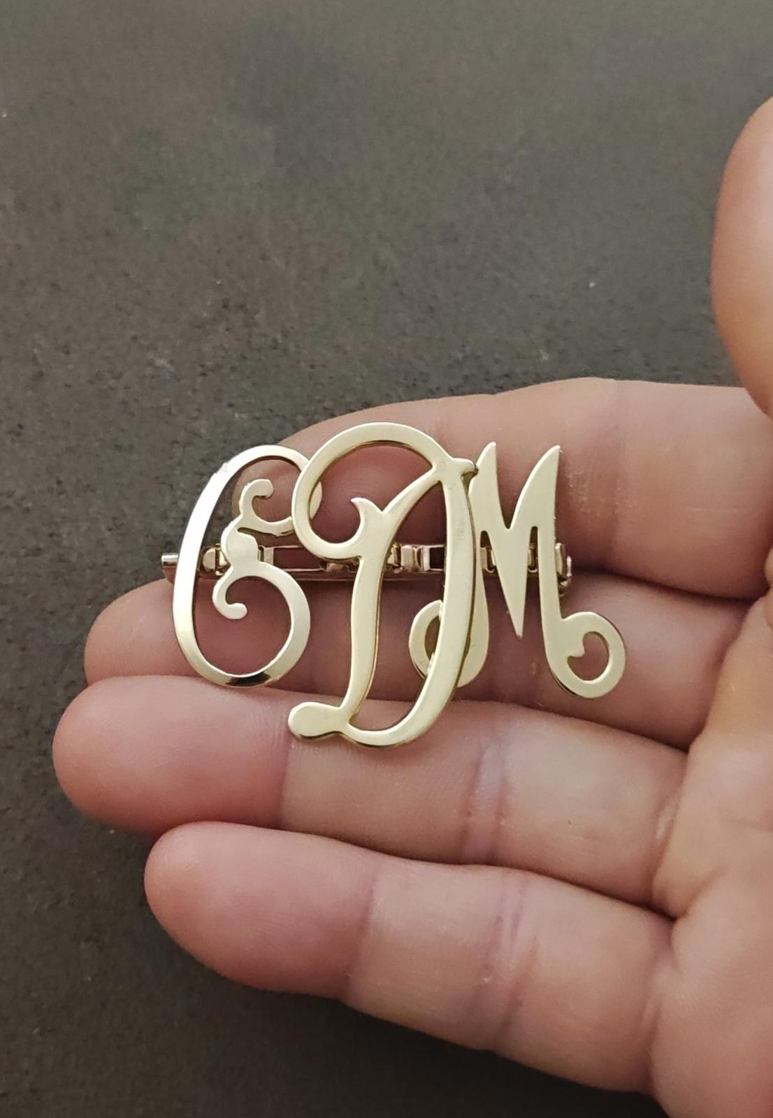 1950s Monogram Initial EDM Gold Tone Brooch Pin.