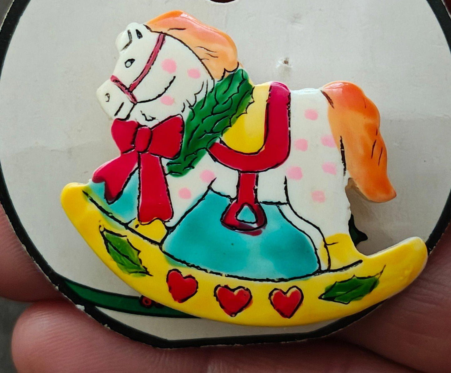 1980s Vintage Rocking Horse Holiday Plastic Pin Brooch New