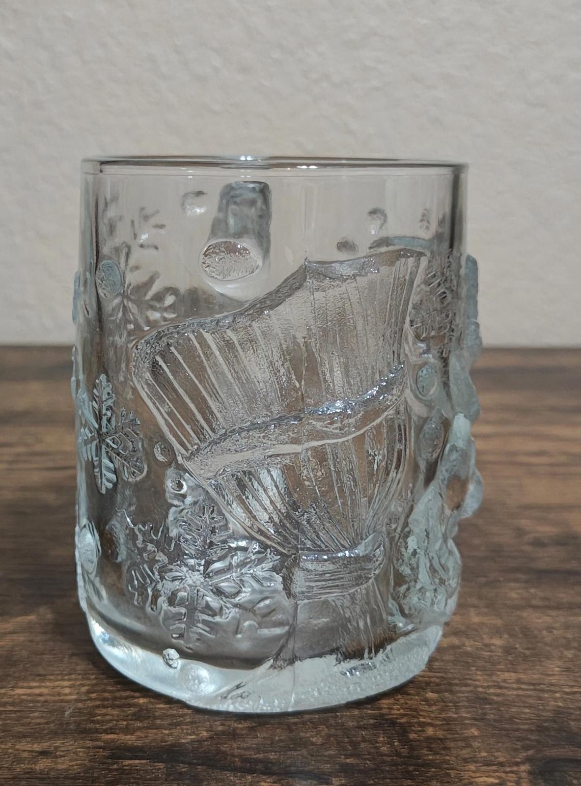 1980s Luminarc Snowman With Snowflakes 3D Embossed Clear Glass Mug