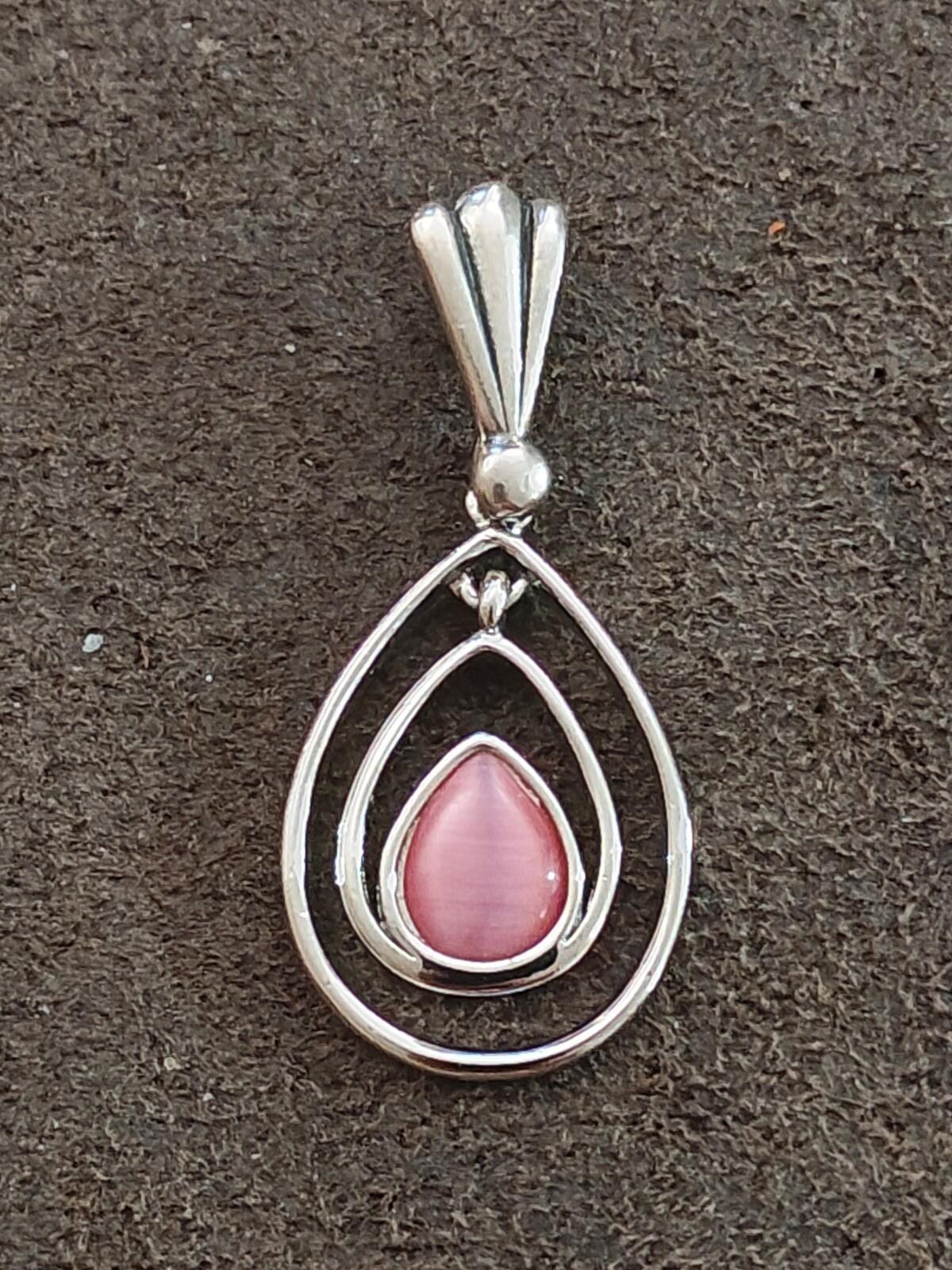 2000s Silver Tone Lia Sophia "Cotton Candy" Teardrop Pendant