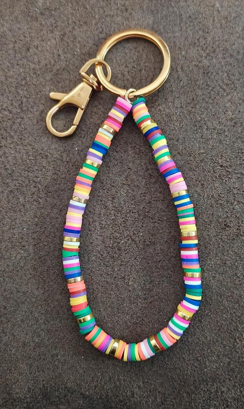 Colorful Handmade Heishi Beaded Bracelet Keychain
