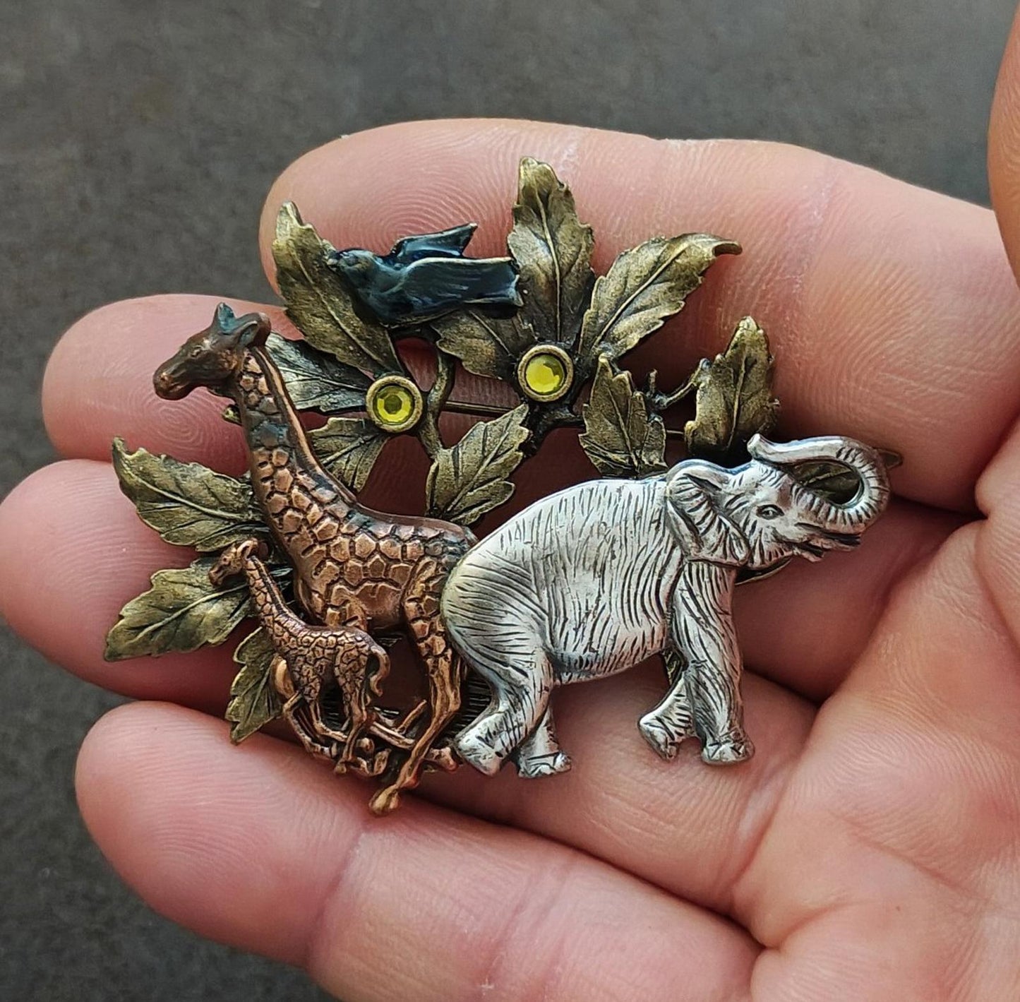 1980s Signed Kenneth Cole Safari Mixed Metal Brooch