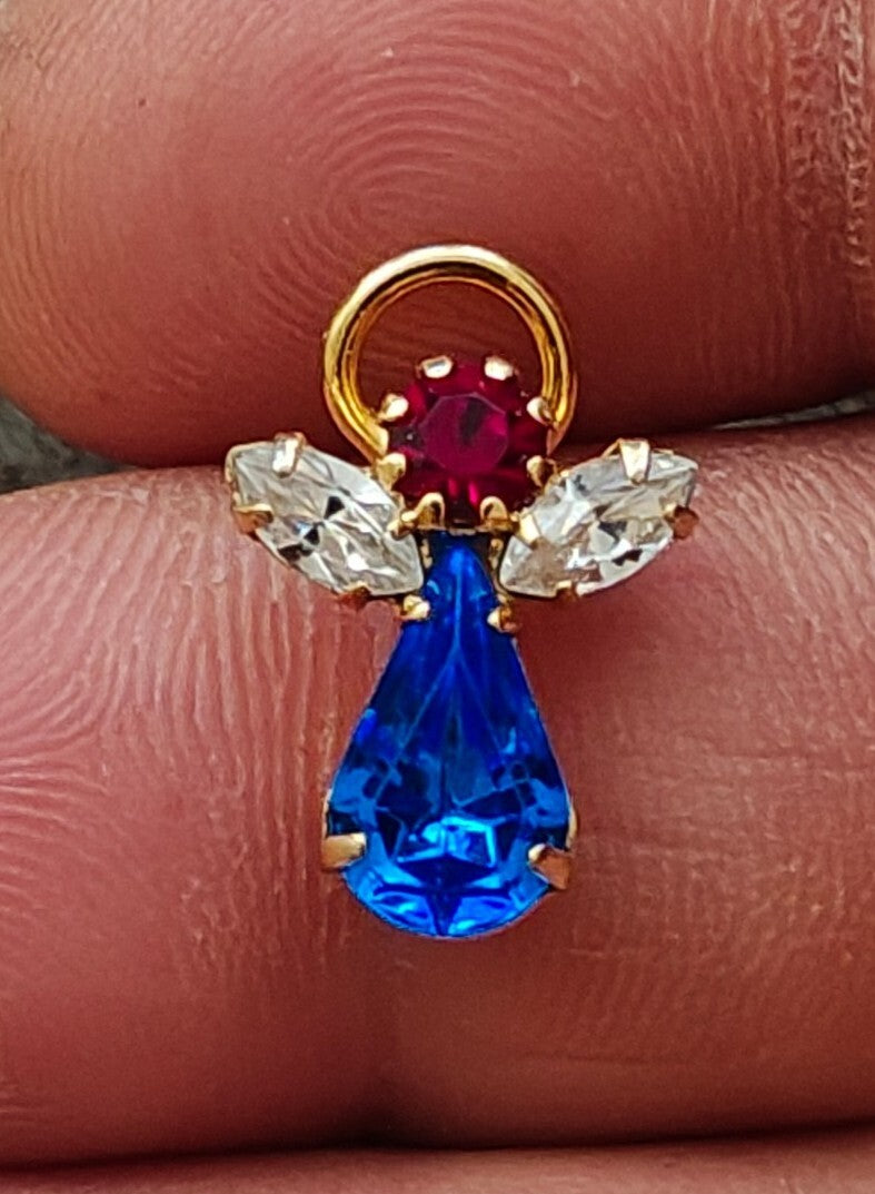1990s Gold Tone With Red, White & Blue Rhinestones Small Patriotic Angel Pin