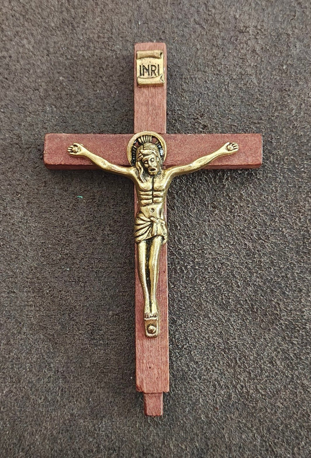 1970s Gold Tone Sacred Heart South Missions Wooden Altar Crucifix
