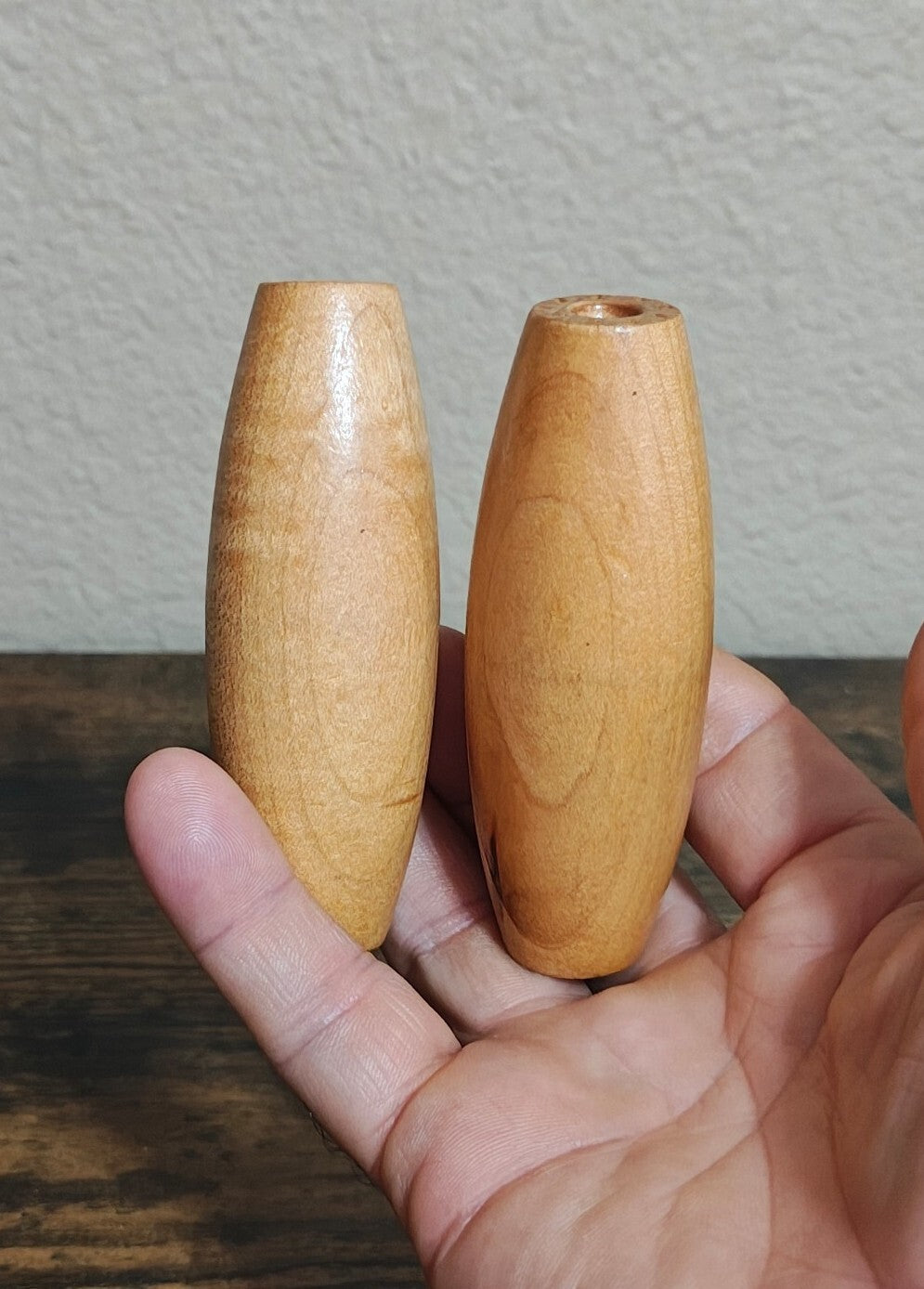 1960s/70s Set Of 2 Wooden Bowling Pins From The Classic Aurora Skittle-Bowl Game