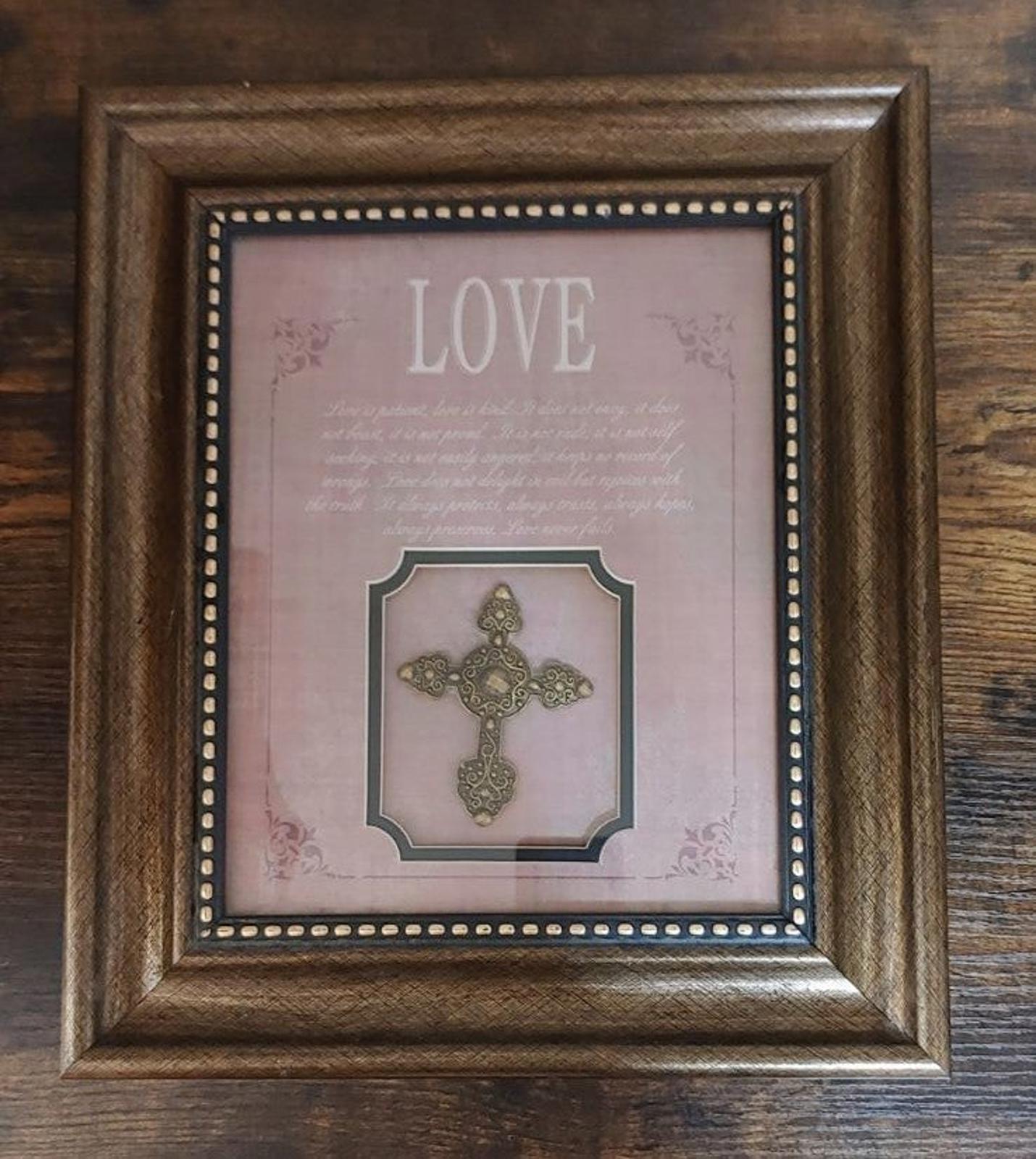 Vintage Love Inspirational Stunning Mounted Cross in Frame