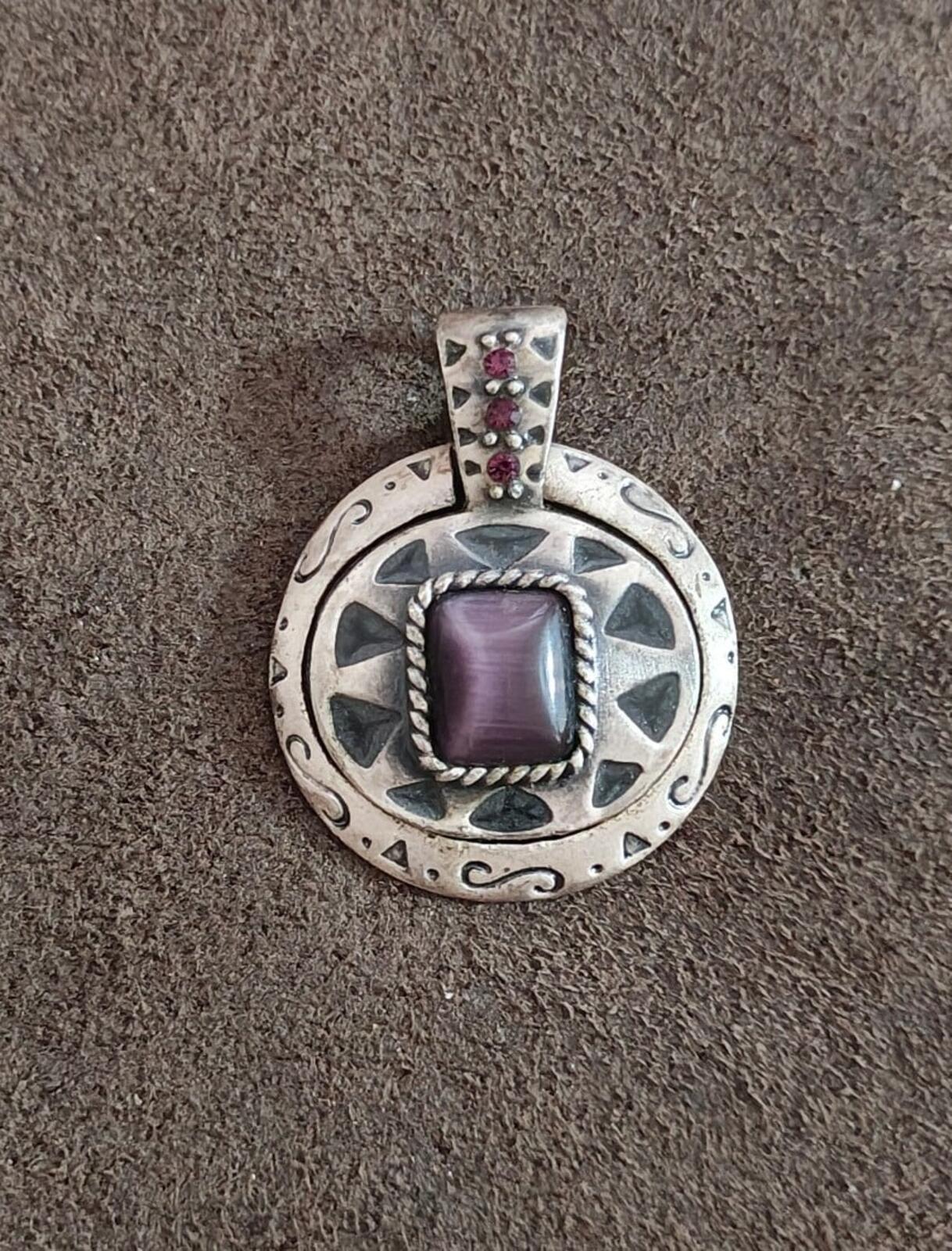 1980s Signed KC Southwest Design With Purple Stones Pendant