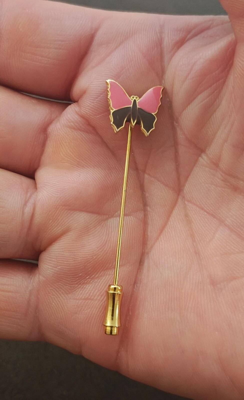 1980s Gold Tone Enamel Butterfly Stick Pin