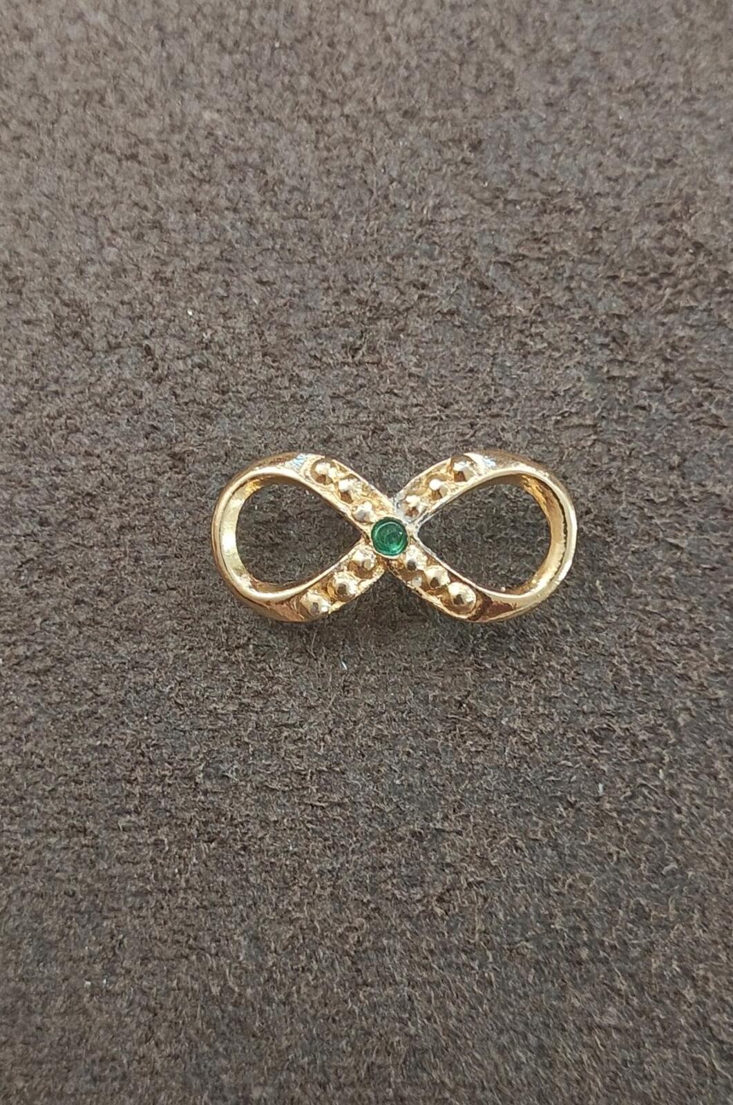 1950s/60s 24k Electroplated HC Infinity Brooch With Genuine Emerald Stone