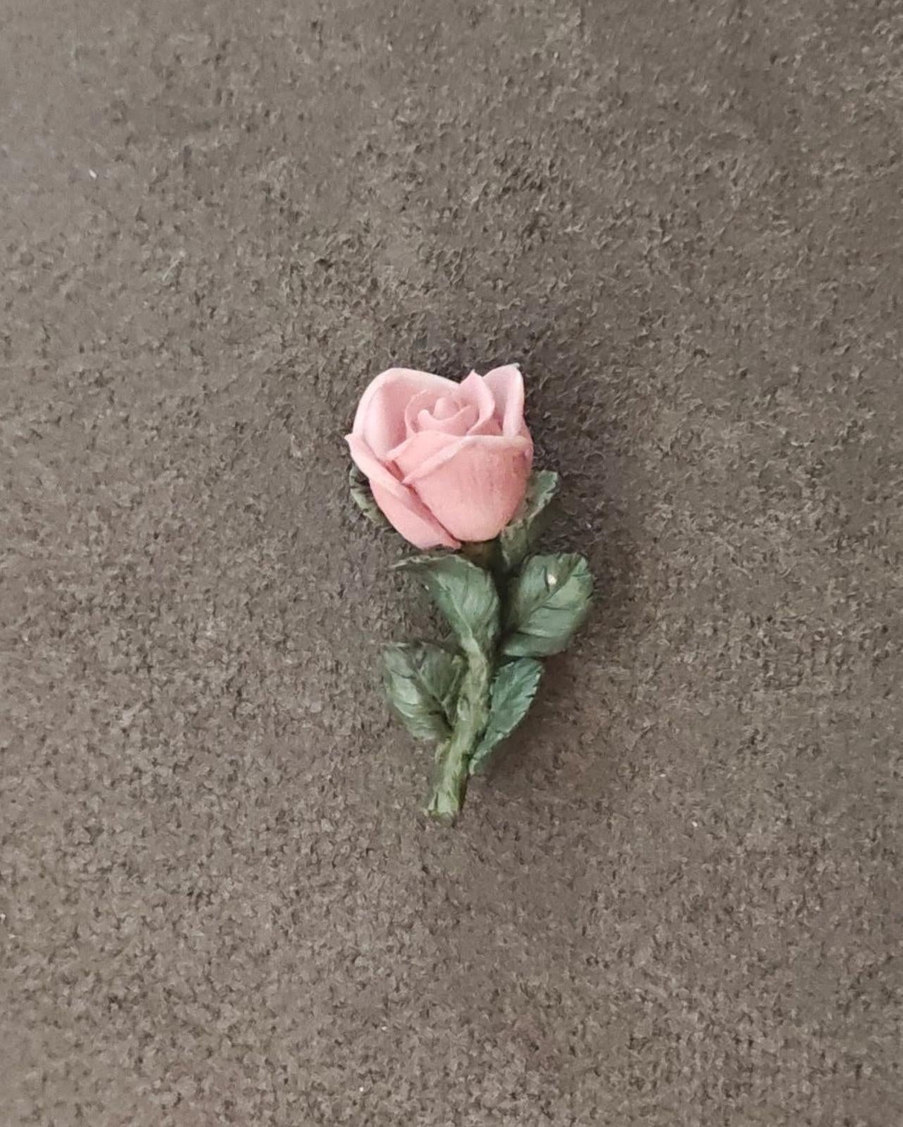 1980s Capodimonte Porcelain Pink Rose Brooch