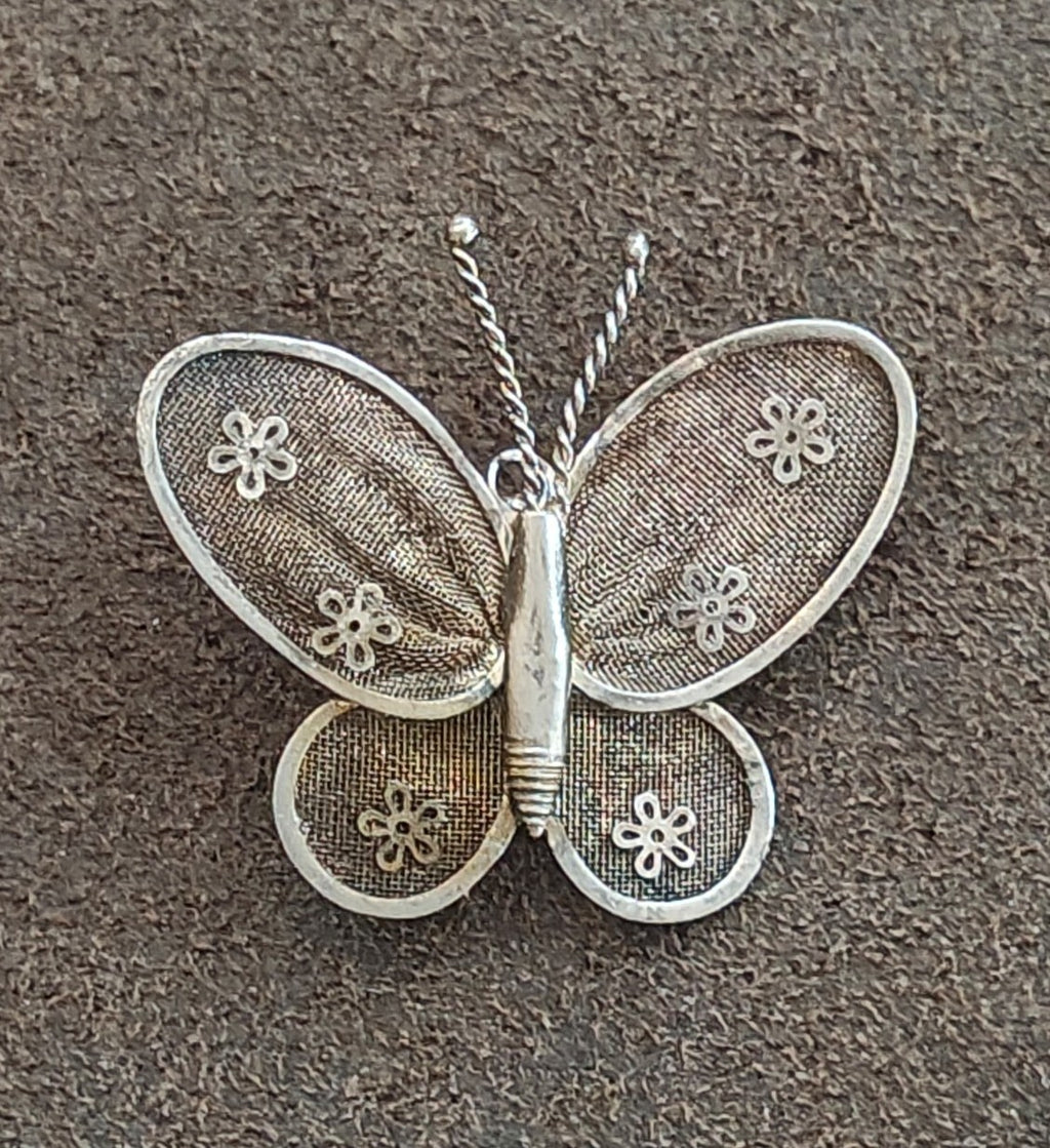1960s/70s Silver Tone Mesh Butterfly Brooch & Pendant-Dual-Use Pin