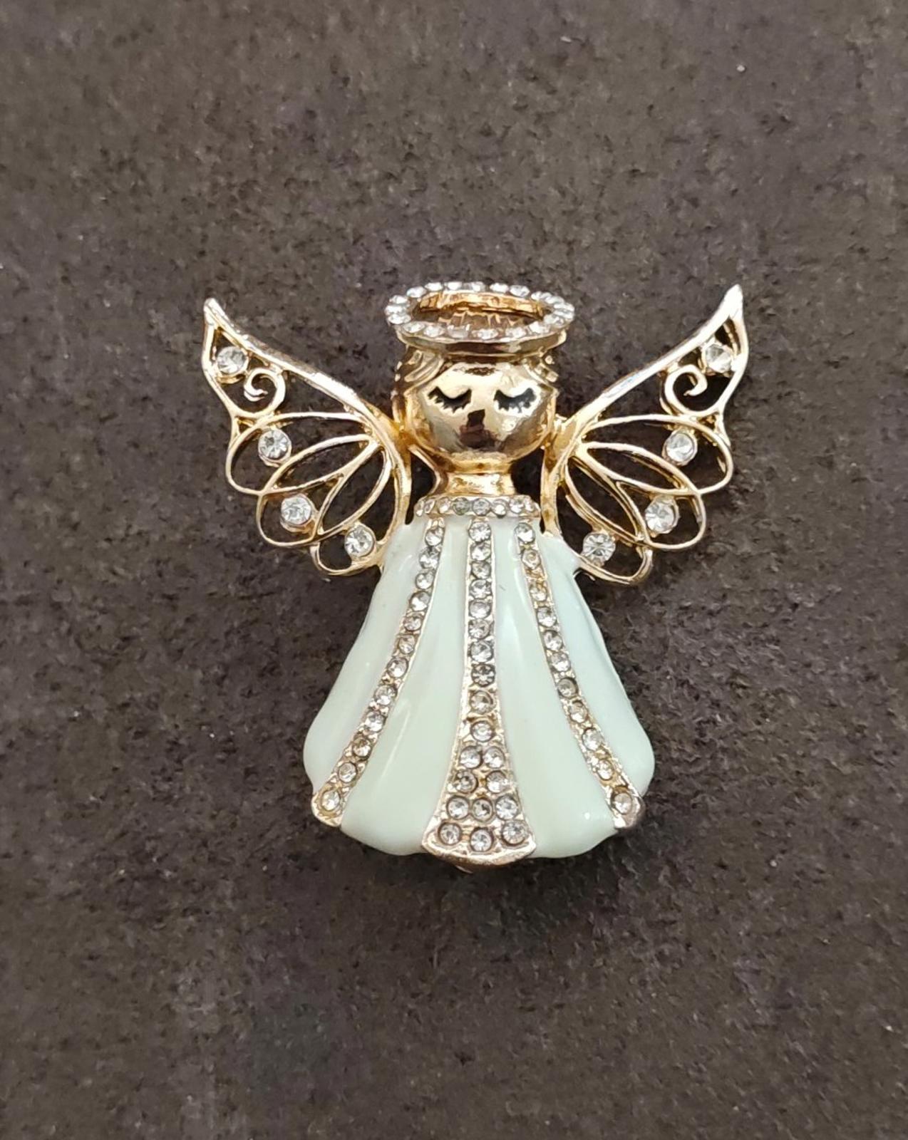 Holiday Lane Gold Tone Crystal Angel Brooch