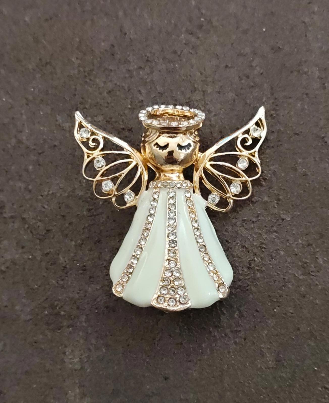 Holiday Lane Gold Tone Crystal Angel Brooch