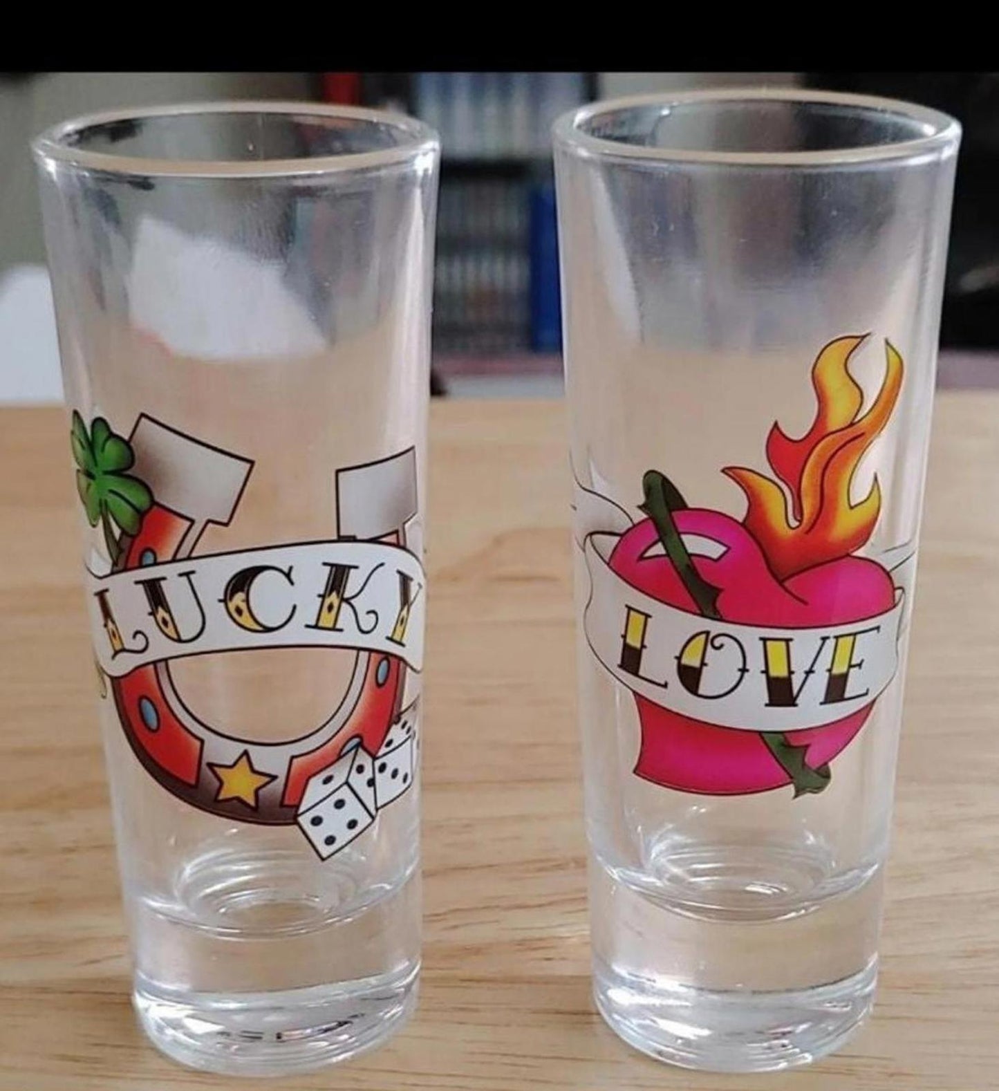 Lucky and Love Tall Shot Glasses