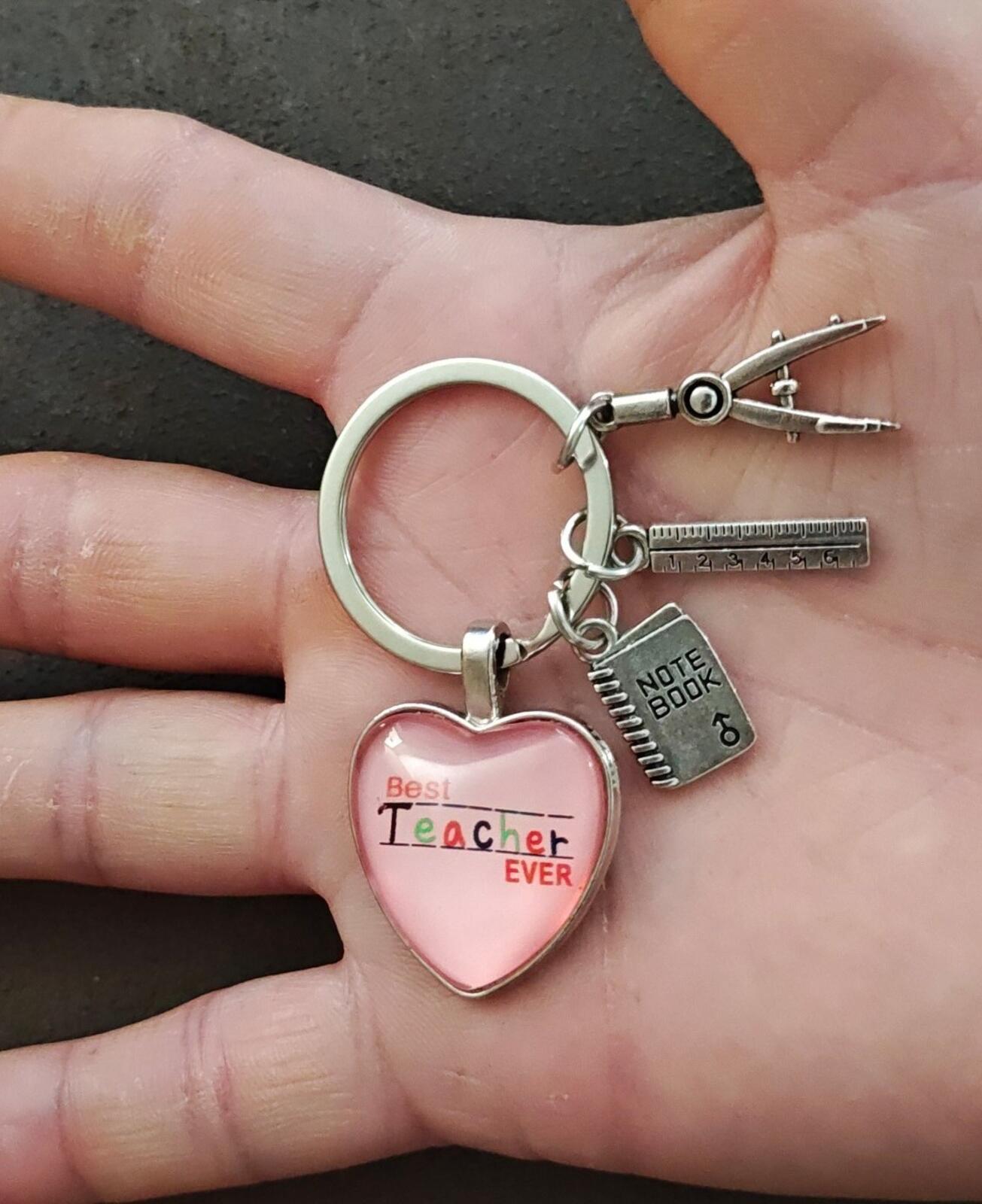 Best Teacher Ever Teacher Appreciation Silver Tone Keychain