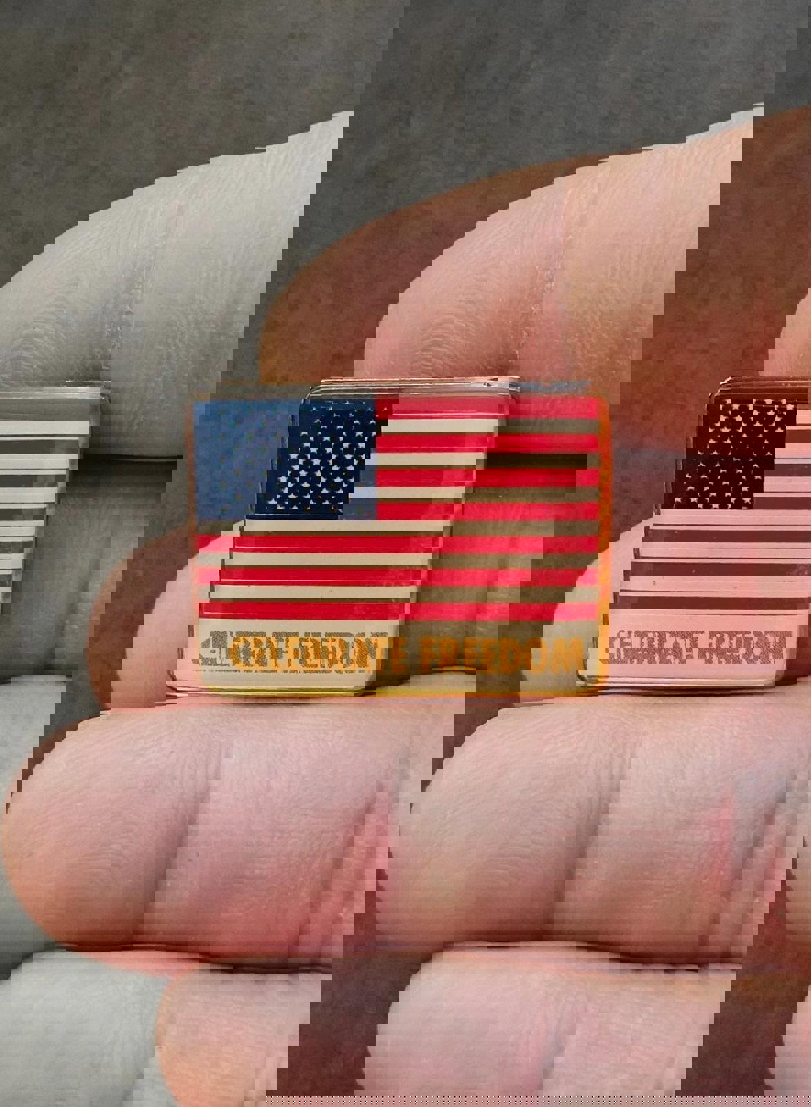 1980's Celebrate Freedom American Flag Patriotic Gold Tone Pin