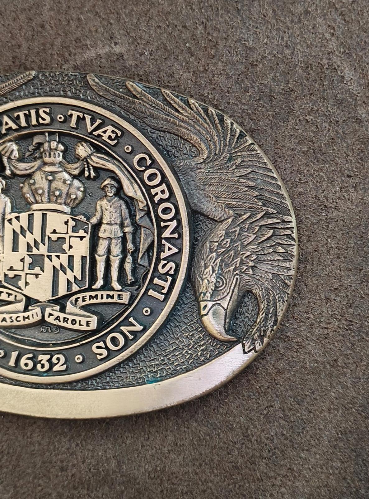 1980's ADM Solid Brass Maryland State Seal Belt Buckle First Edition No. 43