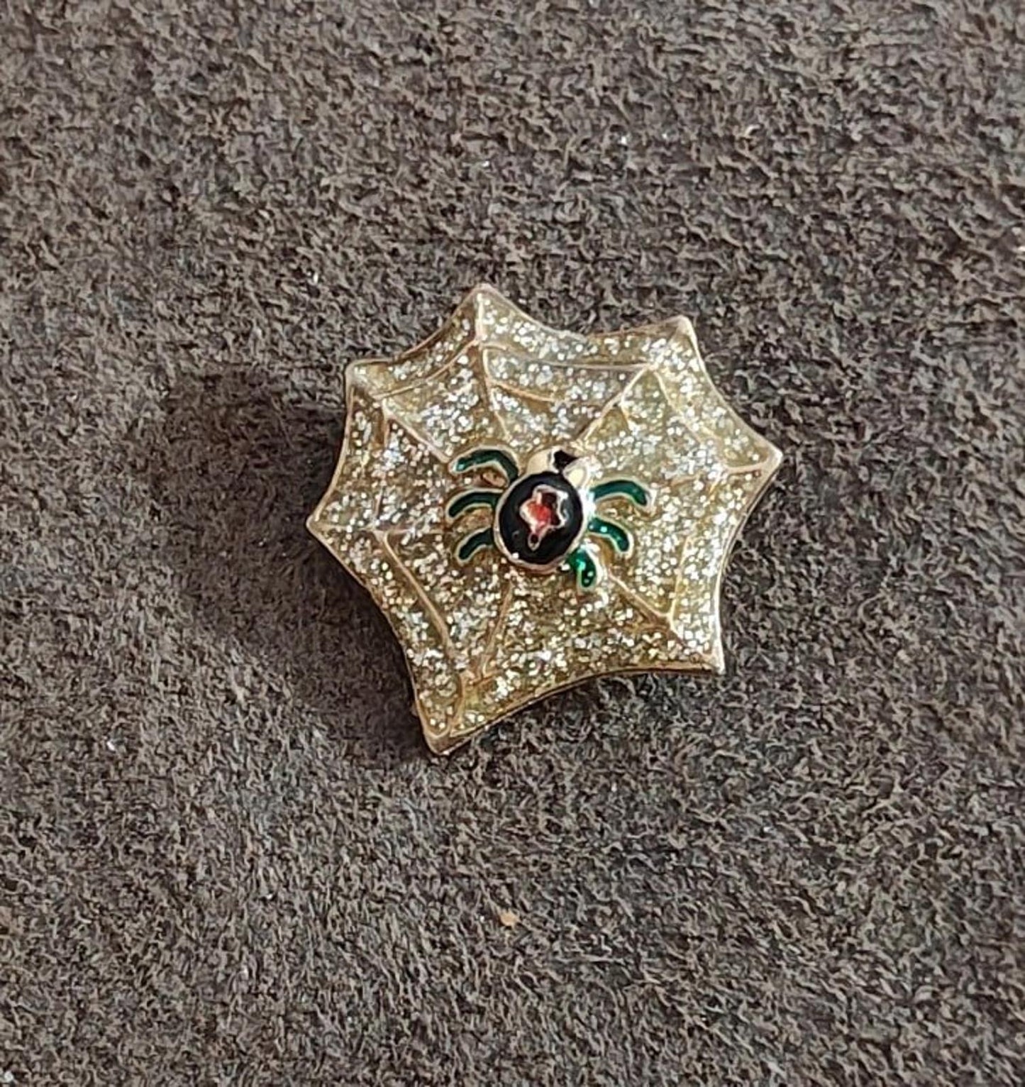 Black Widow Spider in Glitter Web Enamel Pin Brooch