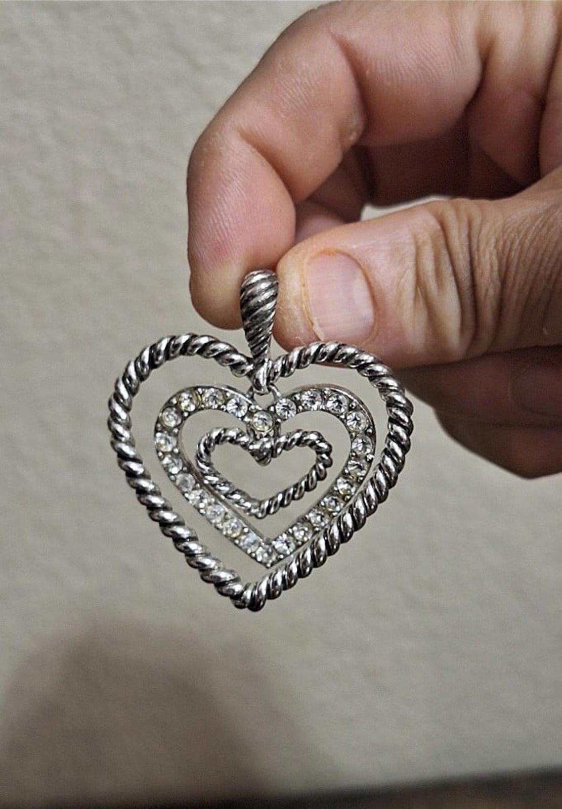 Vintage Rope Style Three Hearts With Sparkly Rhinestones Silver Tone Dan
